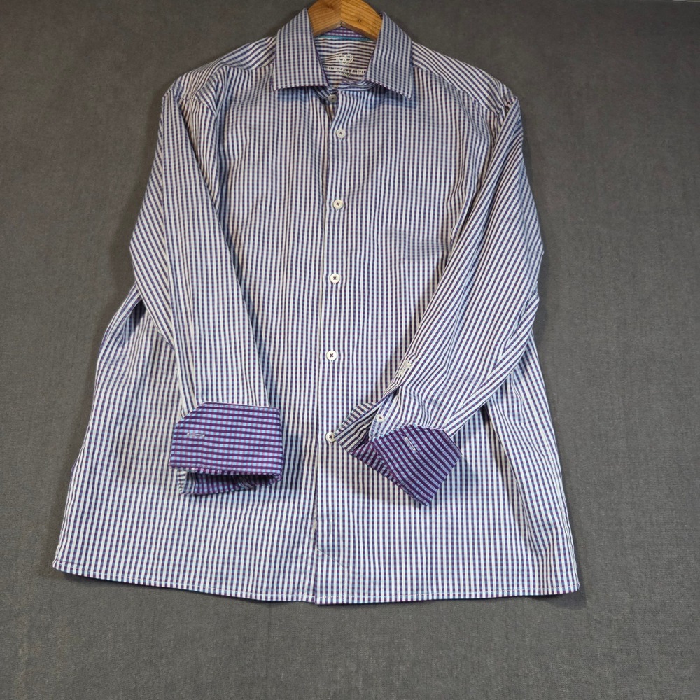 Bugatchi Button Down Shirt Mens 16.5 32/33 Purple Blue Gingham Micro Check